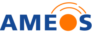 Logo of the AMEOS group, a leading healthcare provider in German-speaking countries, operating over 95 facilities including hospitals and rehabilitation centers across more than 50 locations since its founding in 2020.